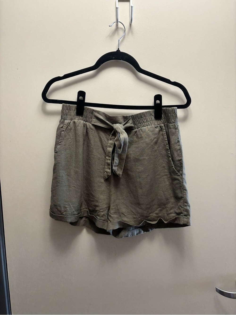 Ambiance Olive Tie-Waist High-Rise Linen-Blend Shorts